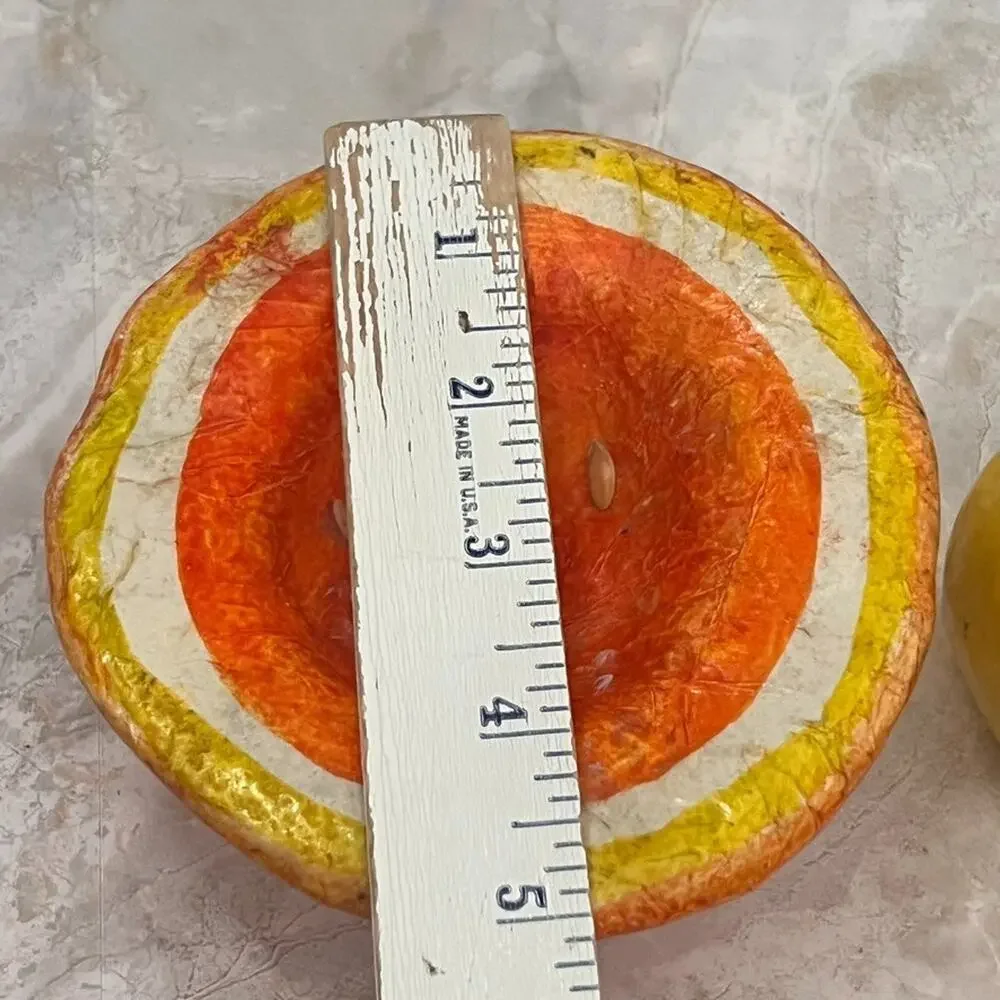 Paper-mache Yellow Apple & Grapefruit Vintage Display Decor Pair Of 2